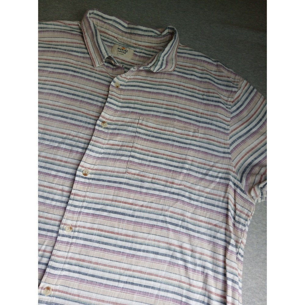 Marine Layer Stretch Selvage Shirt XL Button Down Preppy Camp Lightweight Multi